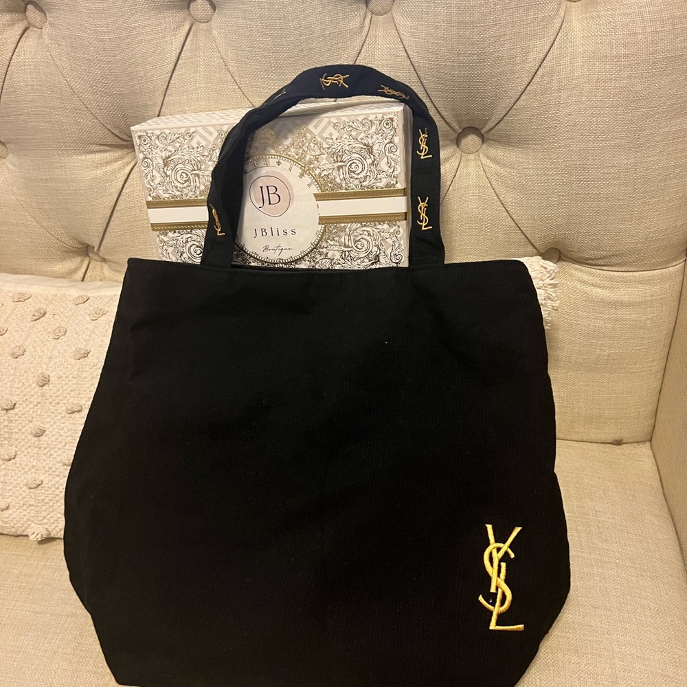 (SOLD) YSL Black Tote Bag with Gold Logo
